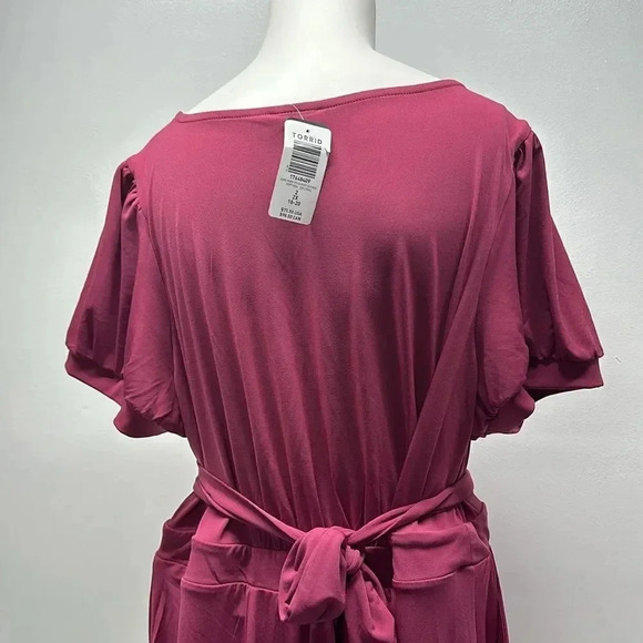 Torrid Midi Dress Studio Knit Surplice Puff Sleeve Purple Plus Pink Size New 2X - Picture 7 of 12